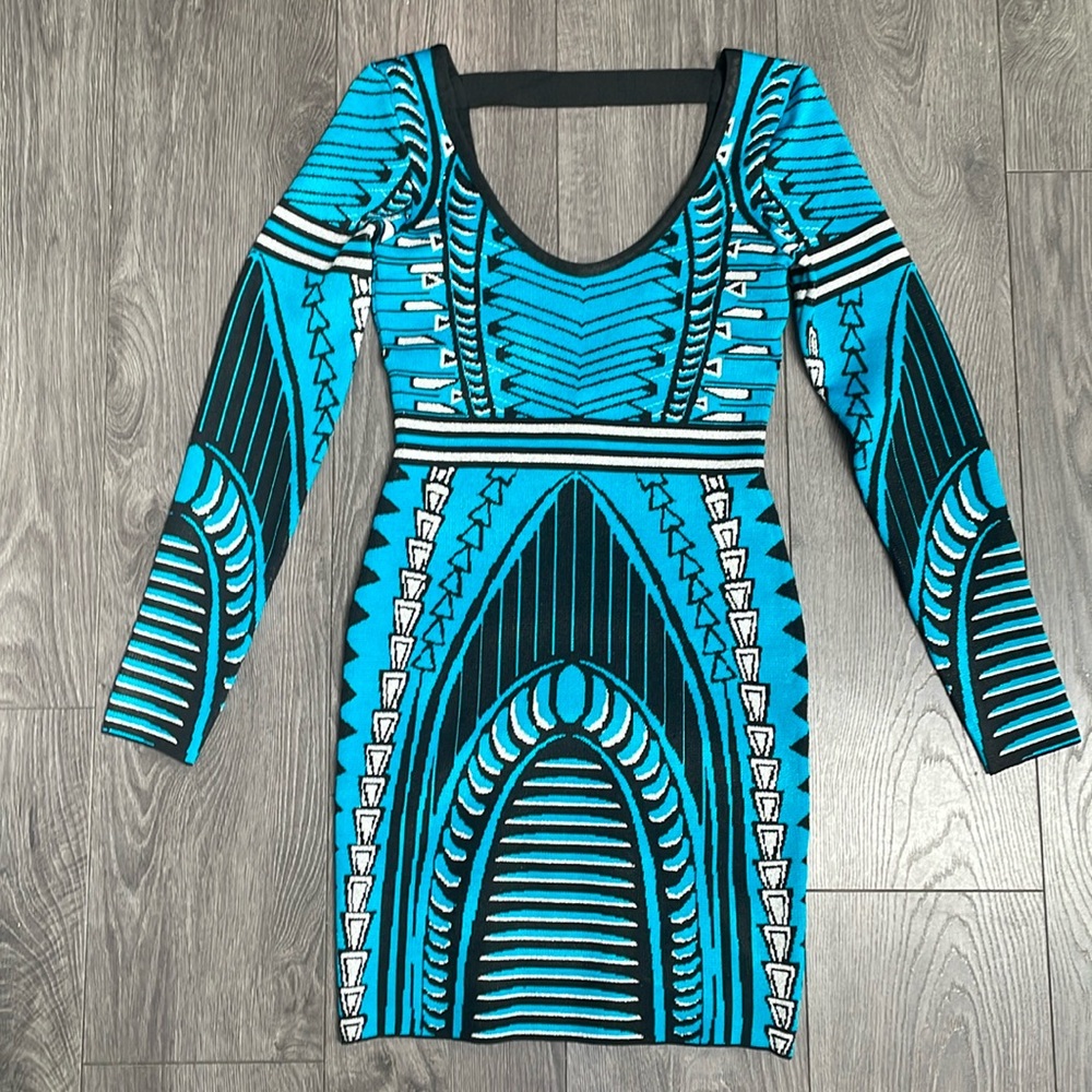 WOW couture Multi Blue black silver bodycon dress